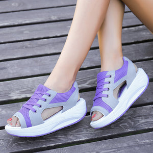 Women peep toe lace up slip on wedge sandals