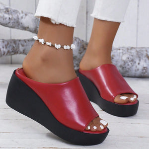 Women peep toe platform slide wedge sandals