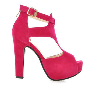 Women platform peep toe hollow ankle strap chunky high heels