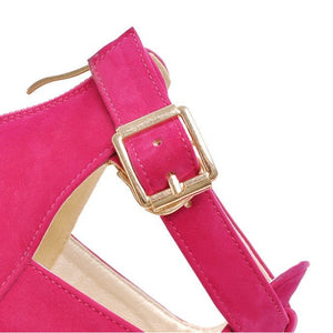 Women platform peep toe hollow ankle strap chunky high heels
