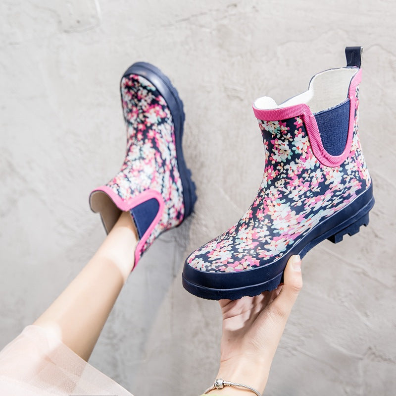 pink Women's Anti Slip Floral Printed Rain Boots