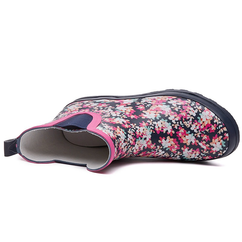 pink Women's Anti Slip Floral Printed Rain Boots