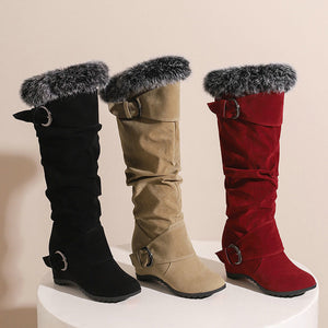 Women's Slouch Knee-High Wedge Boots – Fluffy Cuff
