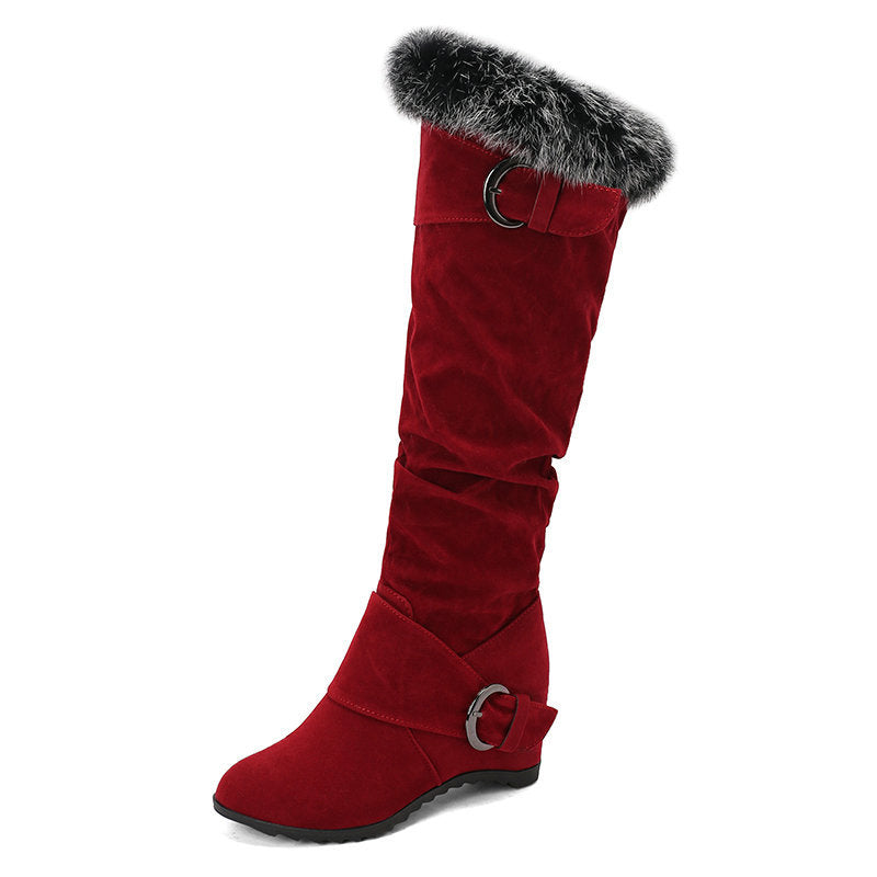 Women's Slouch Knee-High Wedge Boots – Fluffy Cuff