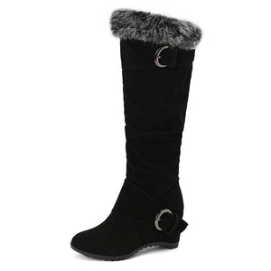 Women's Slouch Knee-High Wedge Boots – Fluffy Cuff