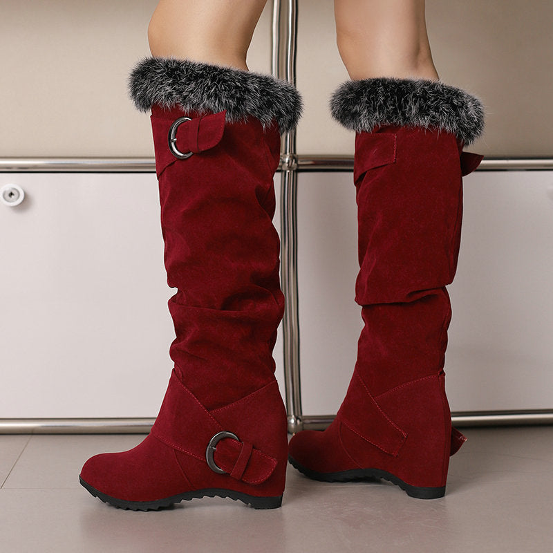 Women's Slouch Knee-High Wedge Boots – Fluffy Cuff