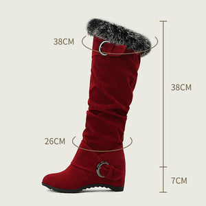 Women's Slouch Knee-High Wedge Boots – Fluffy Cuff
