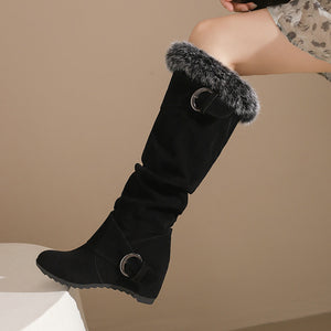 Women's Slouch Knee-High Wedge Boots – Fluffy Cuff