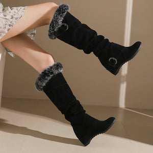 Women's Slouch Knee-High Wedge Boots – Fluffy Cuff