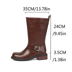 Women's Buckle Mid-Calf Boots – Square Toe & Low Block Heel