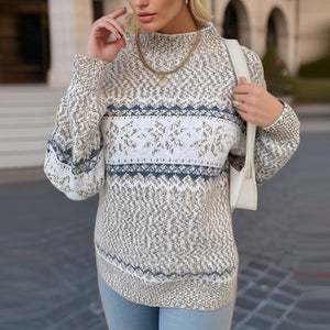 Women's Christmas snowflake pattern mock neck sweater winter daily outfits