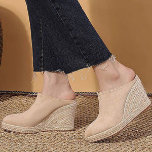 Women's Closed Toe Espadrille Wedge Heels Mules