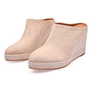 beige Women's Closed Toe Espadrille Wedge Heels Mules