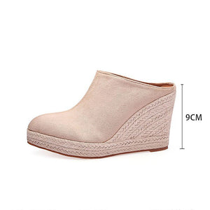 beige Women's Closed Toe Espadrille Wedge Heels Mules