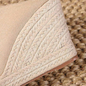 beige Women's Closed Toe Espadrille Wedge Heels Mules