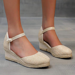 Women's Closed Toe Espadrille Wedge Sandals With Ankle Strap