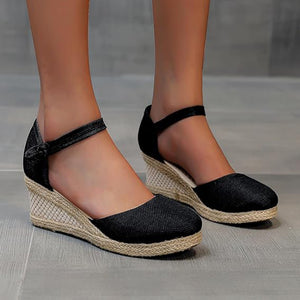 Women's Closed Toe Espadrille Wedge Sandals With Ankle Strap