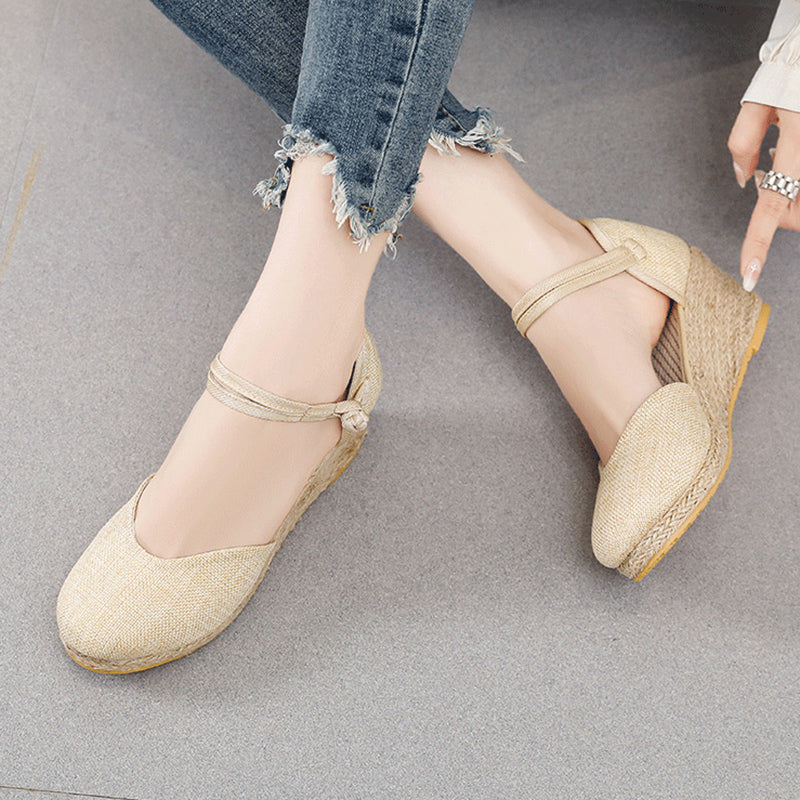 Beige Women's Closed Toe Espadrille Wedge Sandals
