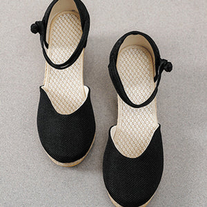 Black Women's Closed Toe Espadrille Wedge Sandals