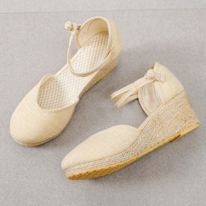 Beige Women's Closed Toe Espadrille Wedge Sandals