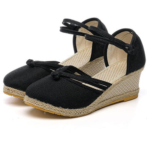 Women's Closed Toe Espadrille Wedge Sandals with Buckle Strap