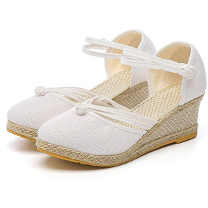 Women's Closed Toe Espadrille Wedge Sandals with Buckle Strap