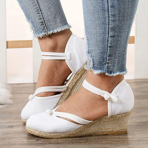 Women's Closed Toe Espadrille Wedge Sandals with Buckle Strap