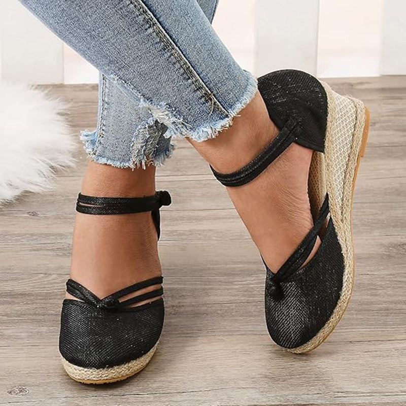 Women's Closed Toe Espadrille Wedge Sandals with Buckle Strap