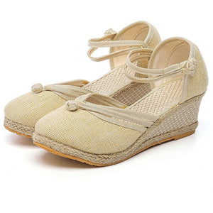 Women's Closed Toe Espadrille Wedge Sandals with Buckle Strap