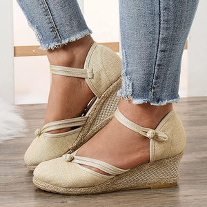 Women's Closed Toe Espadrille Wedge Sandals with Buckle Strap