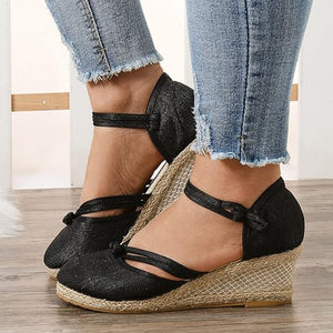 Women's Closed Toe Espadrille Wedge Sandals with Buckle Strap