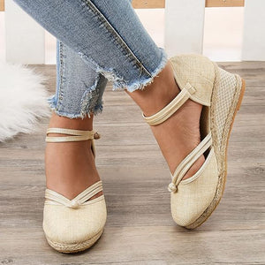 Women's Closed Toe Espadrille Wedge Sandals with Buckle Strap