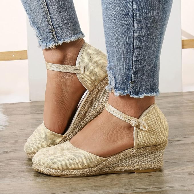 Women's  Comfortable Closed Toe Espadrille Wedge Sandals