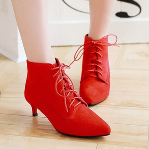 Women's England style elegant kitten heels booties faux suede lace-up oxfords dressy ankle boots