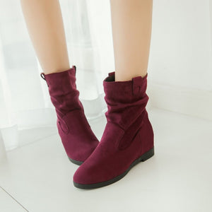 Women's Faux Suede Mid Calf Wedge Boots
