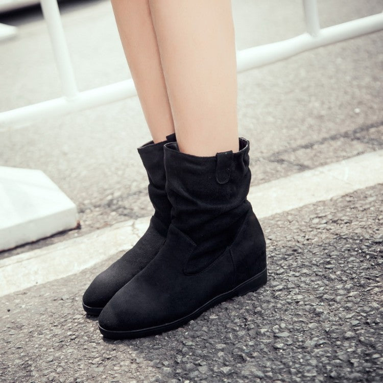 black Women's Faux Suede Mid Calf Wedge Boots
