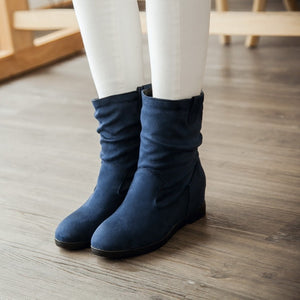 Women's Faux Suede Mid Calf Wedge Boots