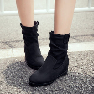 Women's Faux Suede Mid Calf Wedge Boots