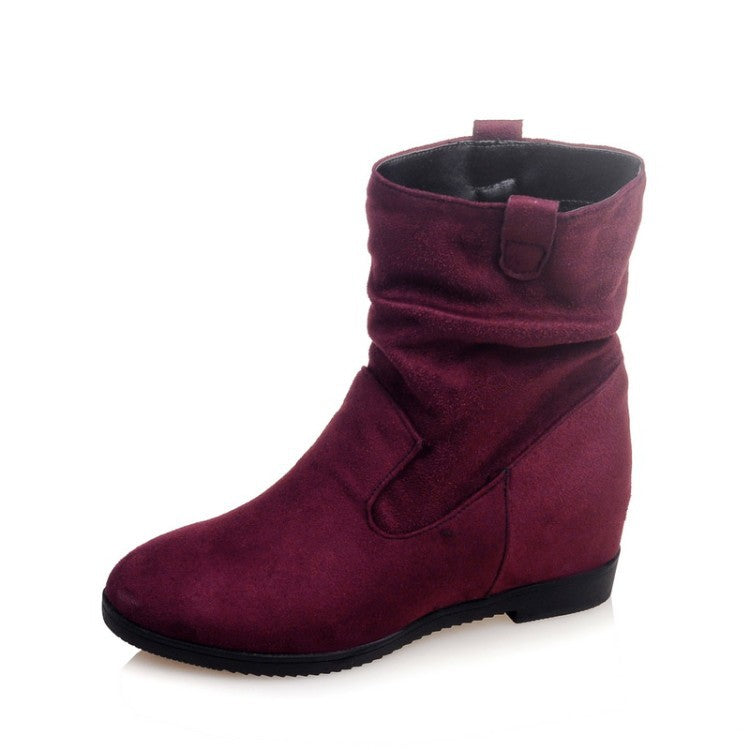 Women's Faux Suede Mid Calf Wedge Boots