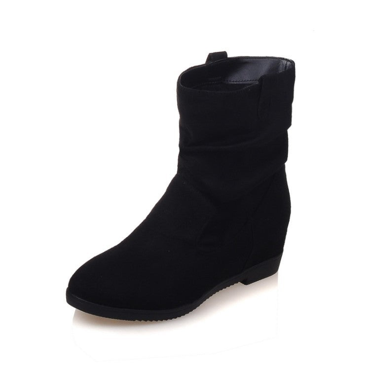 black Women's Faux Suede Mid Calf Wedge Boots