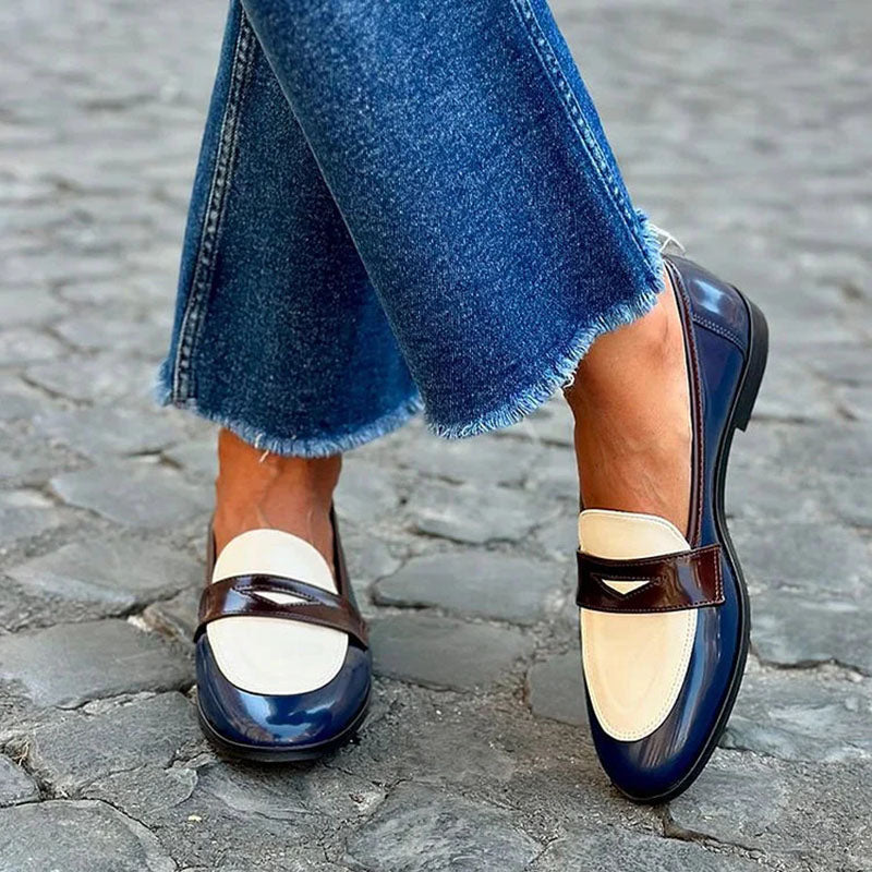Women's PU patent leather 2 tones penny loafers