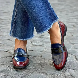 Women's PU patent leather 2 tones penny loafers