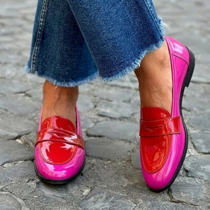 Women's PU patent leather 2 tones penny loafers