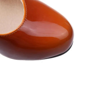 brown Women's PU patent leather block heels Mary Jane pumps