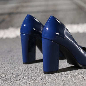 Women's PU patent leather chunky heels pumps