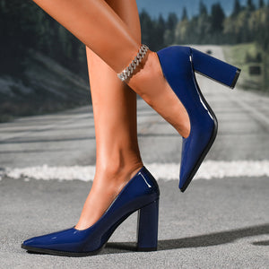 Women's PU patent leather chunky heels pumps