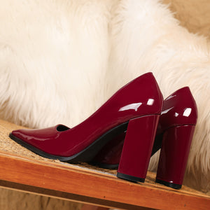 Women's PU patent leather chunky heels pumps