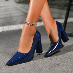 Women's PU patent leather chunky heels pumps