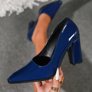 Women's PU patent leather chunky heels pumps