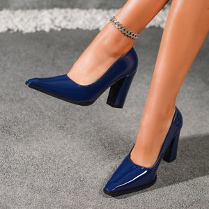 Women's PU patent leather chunky heels pumps